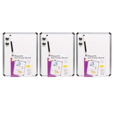 Charles Leonard Magnetic Plastic  Dry-Erase Whiteboard, Aluminum Framed, 11 x 14, Pack of 3 (CHL35