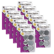 Charles Leonard Designer Button Style Magnets, Super Strong - Assorted Black & White Designs, 6 Per