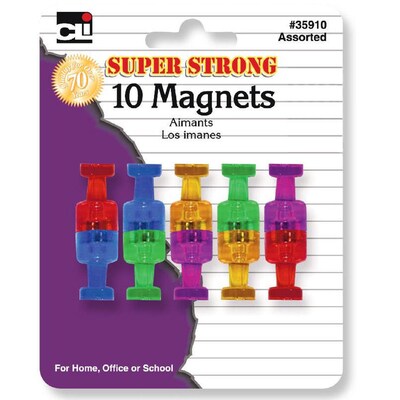 Charles Leonard Dry Erase Push Pin Style Super Strong Strength Magnets, Assorted Colors, 10 Per Pack, 6 Packs (CHL35910-6)