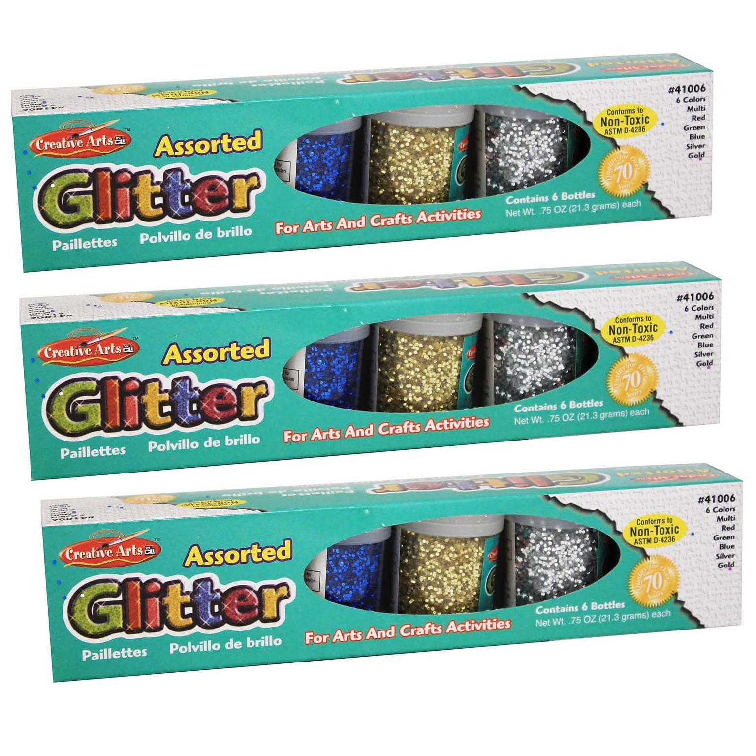 CLI Creative Arts Glitter Set, 6/Pack, 3 Packs (CHL41006-3)