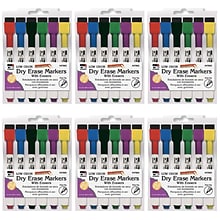 Charles Leonard Magnetic Dry Erase Markers with Erasers, Fine Tip, Assorted Colors, 6 Per Pack, 6 Pa