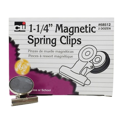 CLI Magnetic Spring Clips, 1/1-4, Silver, 24/Box, 2 Boxes (CHL68512-2)