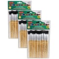 CLI Flat Tip Easel Paint Brushes, Short Stubby Handle, 0.50 Inch, Natural Handles, 12 per Pack, 3/Pa