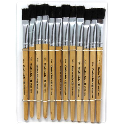 CLI Flat Tip Easel Paint Brushes, Short Stubby Handle, 0.50 Inch, Natural Handles, 12 per Pack, 3/Packs (CHL73150-3)