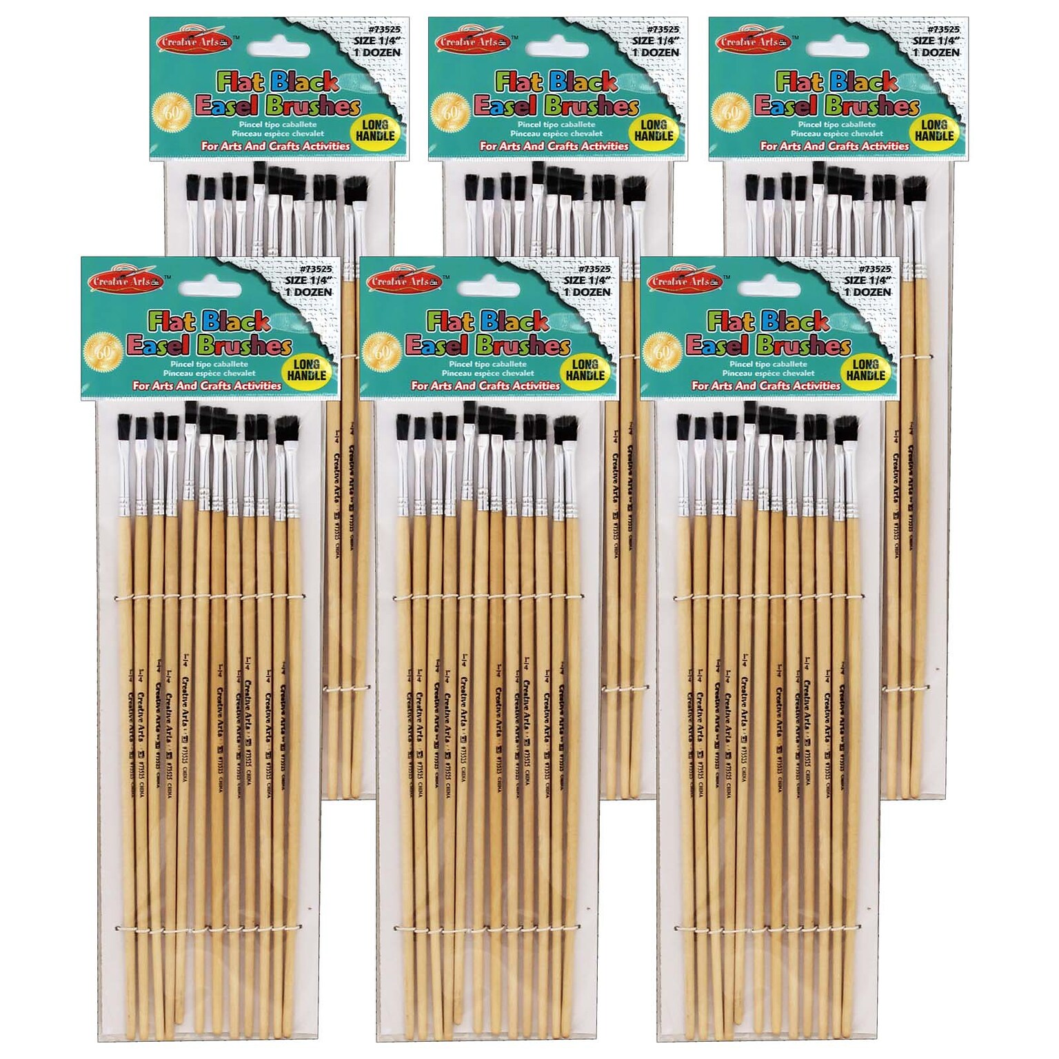 CLI Flat Tip Easel Paint Brushes, 1/4, 12 Per Set, 6 Sets (CHL73525-6)