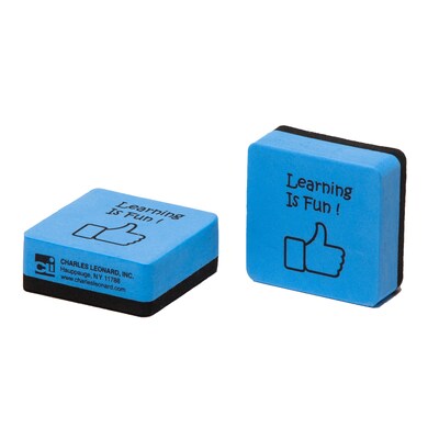 CLI "Learning is Fun" Mini Whiteboard Eraser, 2" x 2" , Blue/Black, 15 Per Pack, 3 Packs (CHL74549-3)