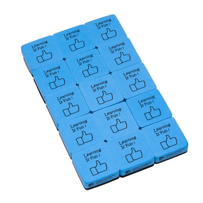 CLI "Learning is Fun" Mini Whiteboard Eraser, 2" x 2" , Blue/Black, 15 Per Pack, 3 Packs (CHL74549-3)