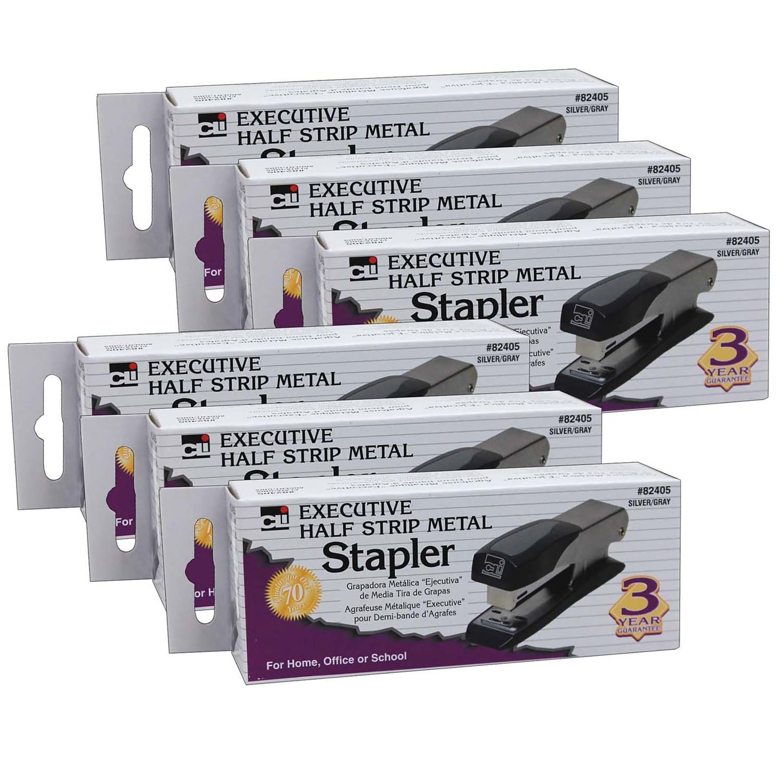 Charles Leonard Executive Half Strip Metal Stapler, 30 Sheet Capacity, Gray/Black, Pack of 6 (CHL82405-6)