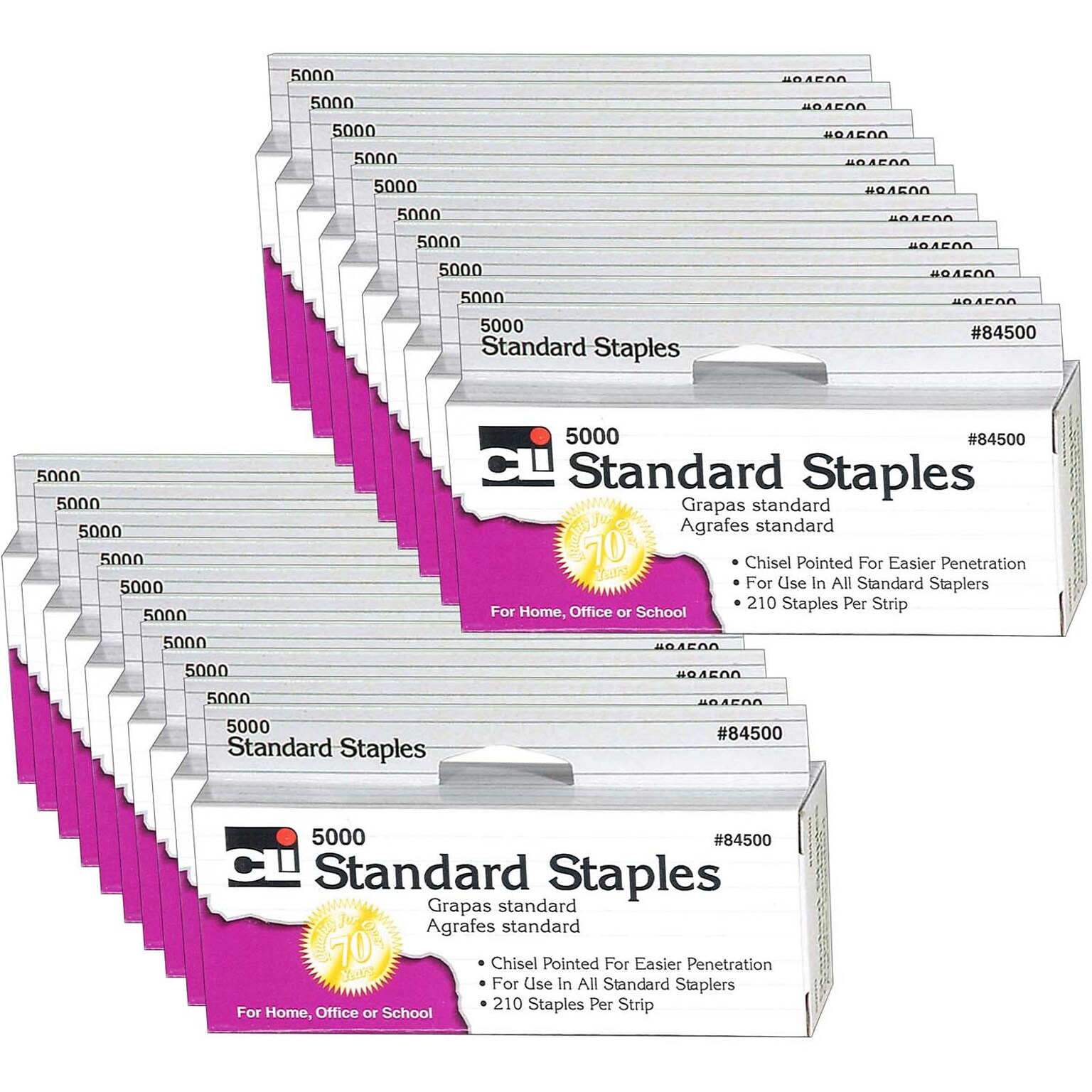 Charles Leonard Standard Staples, 1/4 Leg Length, 5000 Staples/Box, 20 Boxes (CHL84500-20)