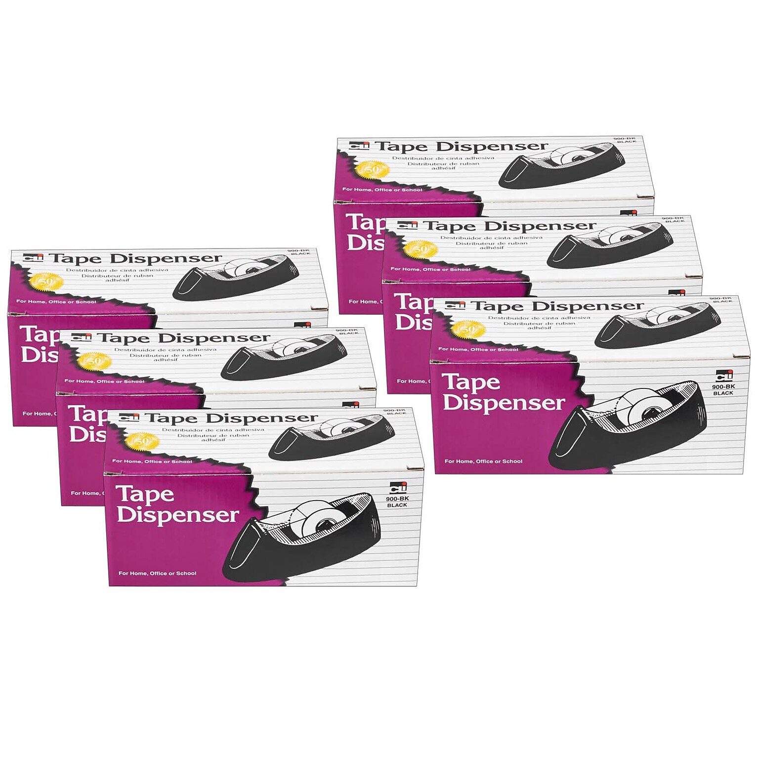 Charles Leonard Desktop Dispenser, 1 Core, Black, 6/Pack (CHL900BK-6)