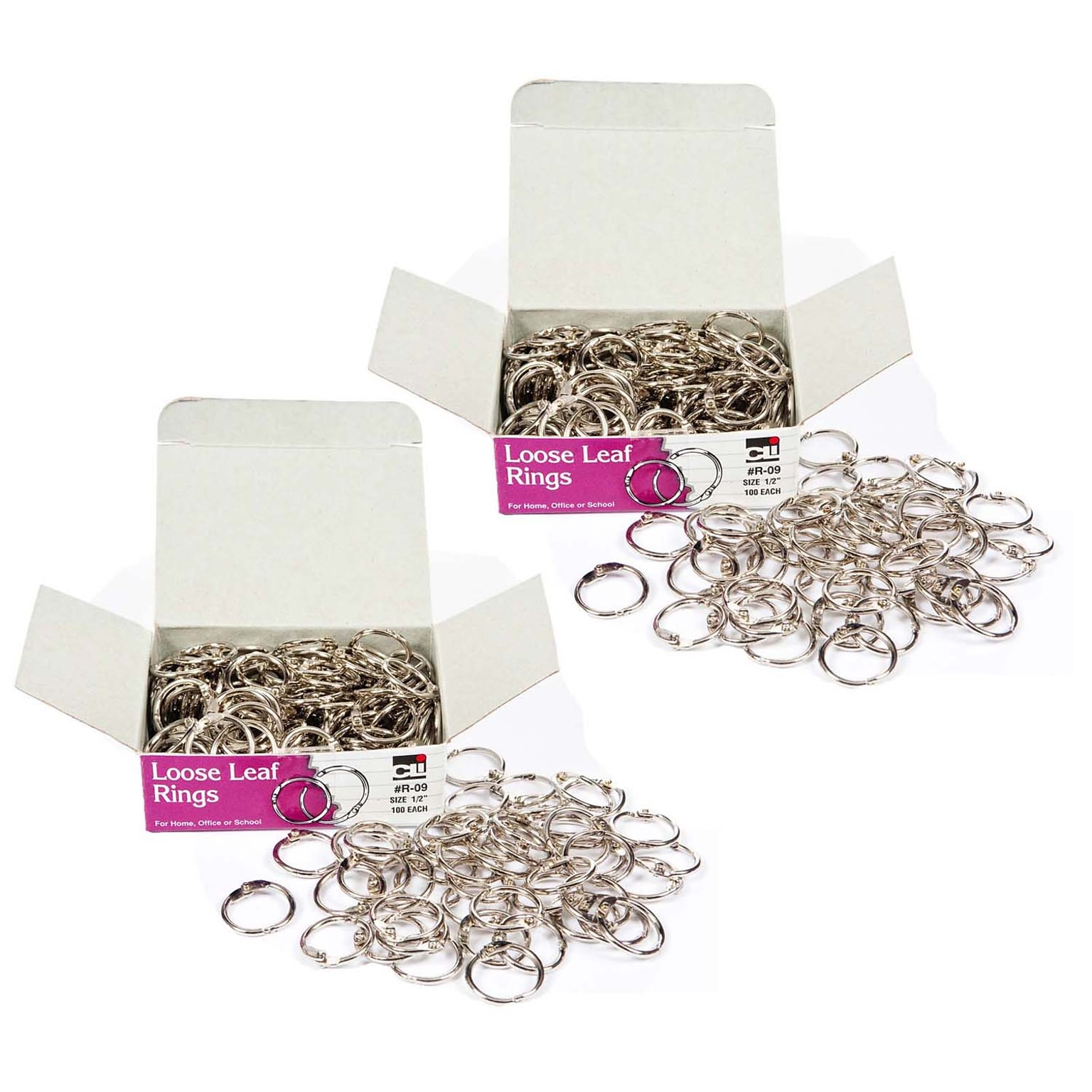 Charles Leonard Loose Leaf Book Rings, 1/2 Capacity, Silver, 100/Box, 2 Boxes/Bundle (CHLR09-2)