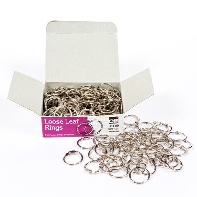 Charles Leonard Loose Leaf Book Rings, 1/2" Capacity, Silver, 100/Box, 2 Boxes/Bundle (CHLR09-2)