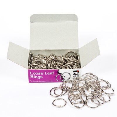 Charles Leonard Loose Leaf Book Rings, 3/4" Capacity, Silver, 100 Per Box, 2 Boxes (CHLR19-2)