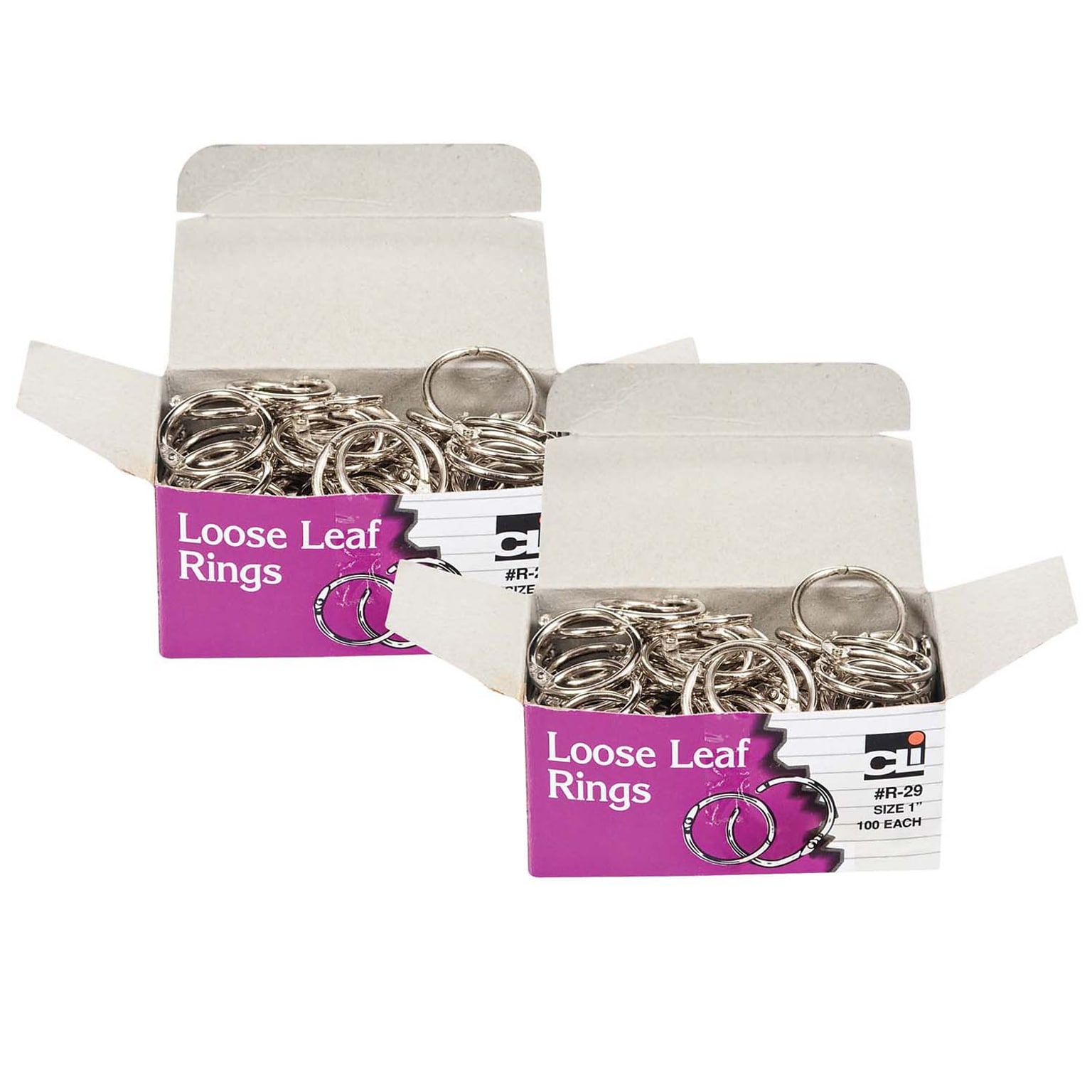 Charles Leonard Loose Leaf Book Rings, 1 Capacity, Silver, 100 Per Box, 2 Boxes (CHLR29-2)
