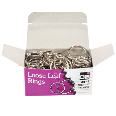 Charles Leonard Loose Leaf Book Rings, 1-1/2" Capacity, Silver, 100/Box, 2 Boxes/Bundle (CHLR49-2)