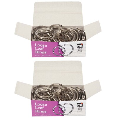 Charles Leonard Loose Leaf Book Rings, 2 Capacity, Silver, 50 Per Box, 2 Box (CHLR59-2)