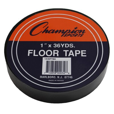 Champion Sports Floor Marking Tape, 1" x 36 yd, Black, 6 Rolls (CHS1X36FTBK-6)