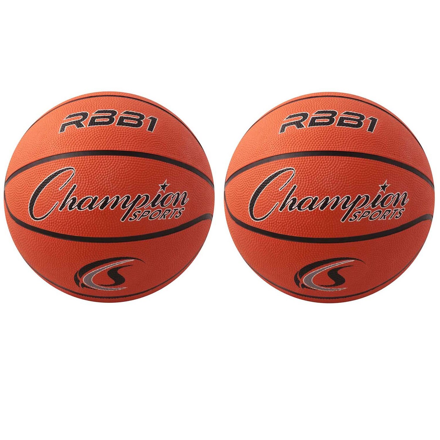 Champion Sports Official Size Rubber Basketball, Orange/Black, Pack of 2 (CHSRBB1-2)