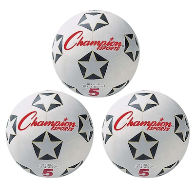 Champion Sports Rubber Soccer Ball, Size 5, White/Black, Pack of 3 (CHSSRB5-3)