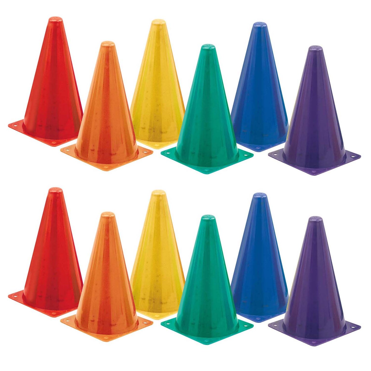 Champion Sports High Visibility Plastic Cone Set, Assorted Fluorescent Colors, 6 Per Set, 2 Sets (CHSTC9SET-2)