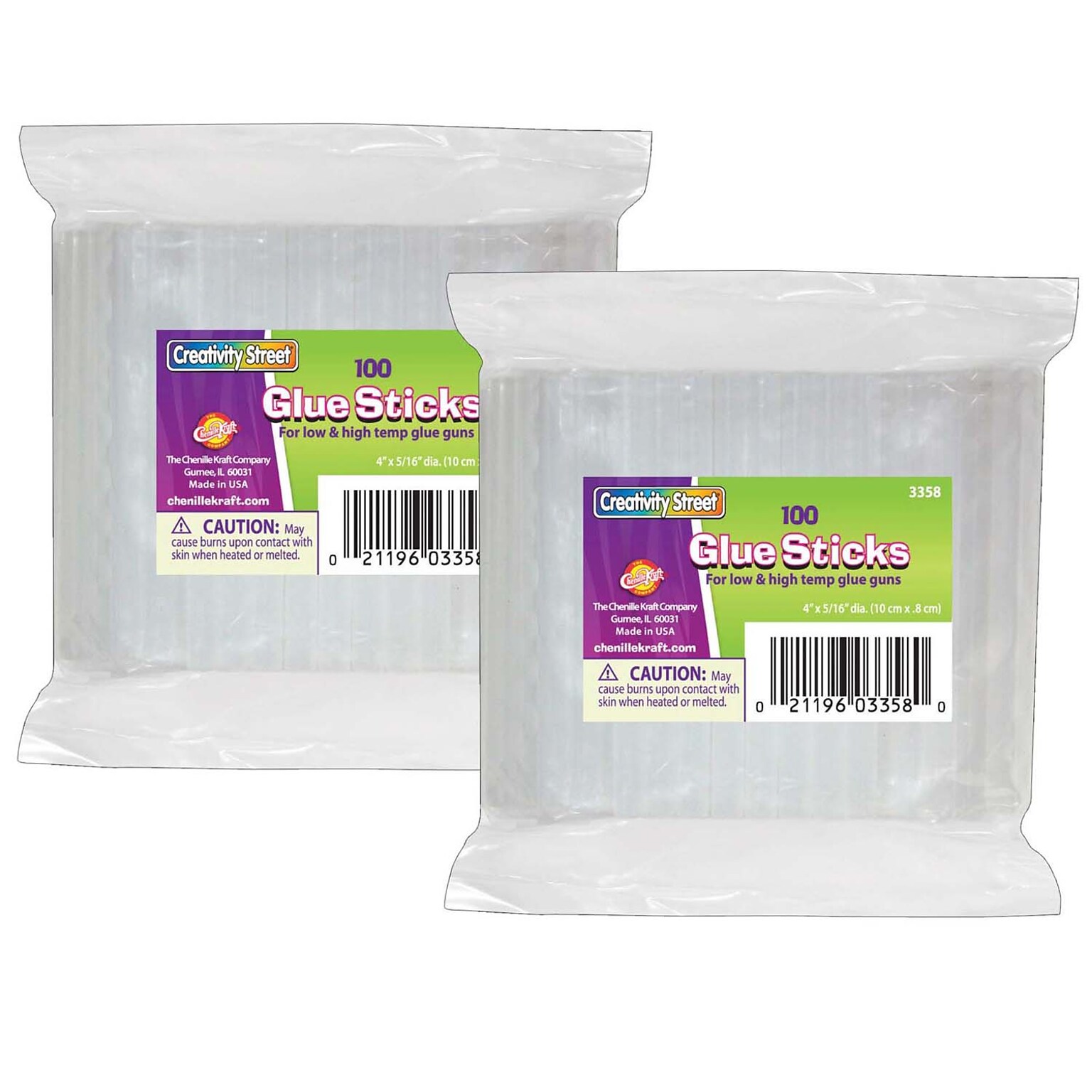 Creativity Street Hot Glue Sticks Classroom Pack, Clear, 100/Pack, 2 Packs (CK-3358-2)