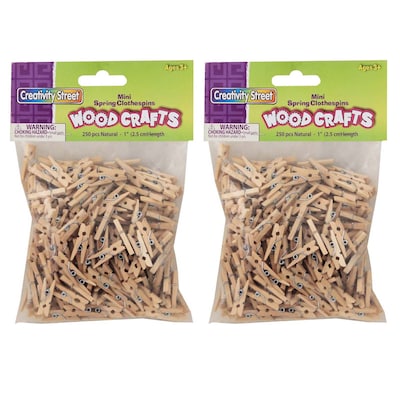 Creativity Street® Mini, 1, Spring Clothespins, Natural, 250 Per Pack, 2 Packs (CK-367201-2)