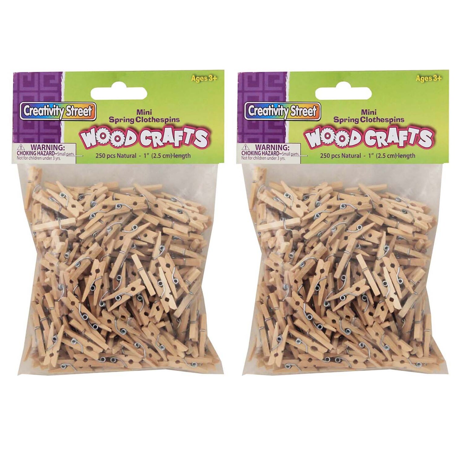 Creativity Street® Mini, 1, Spring Clothespins, Natural, 250 Per Pack, 2 Packs (CK-367201-2)