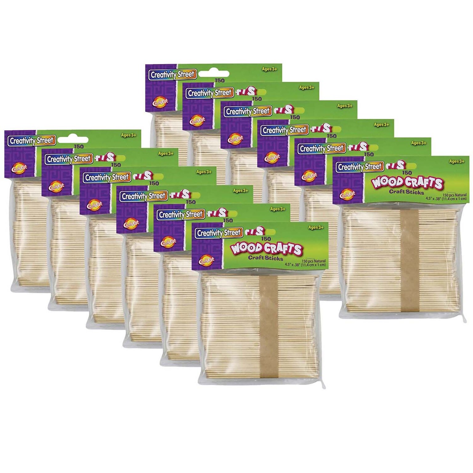 Creativity Street Regular Craft Sticks, Natural, 4.5 x 3/8, 150/Pack, 12 Packs (CK-367501-12)