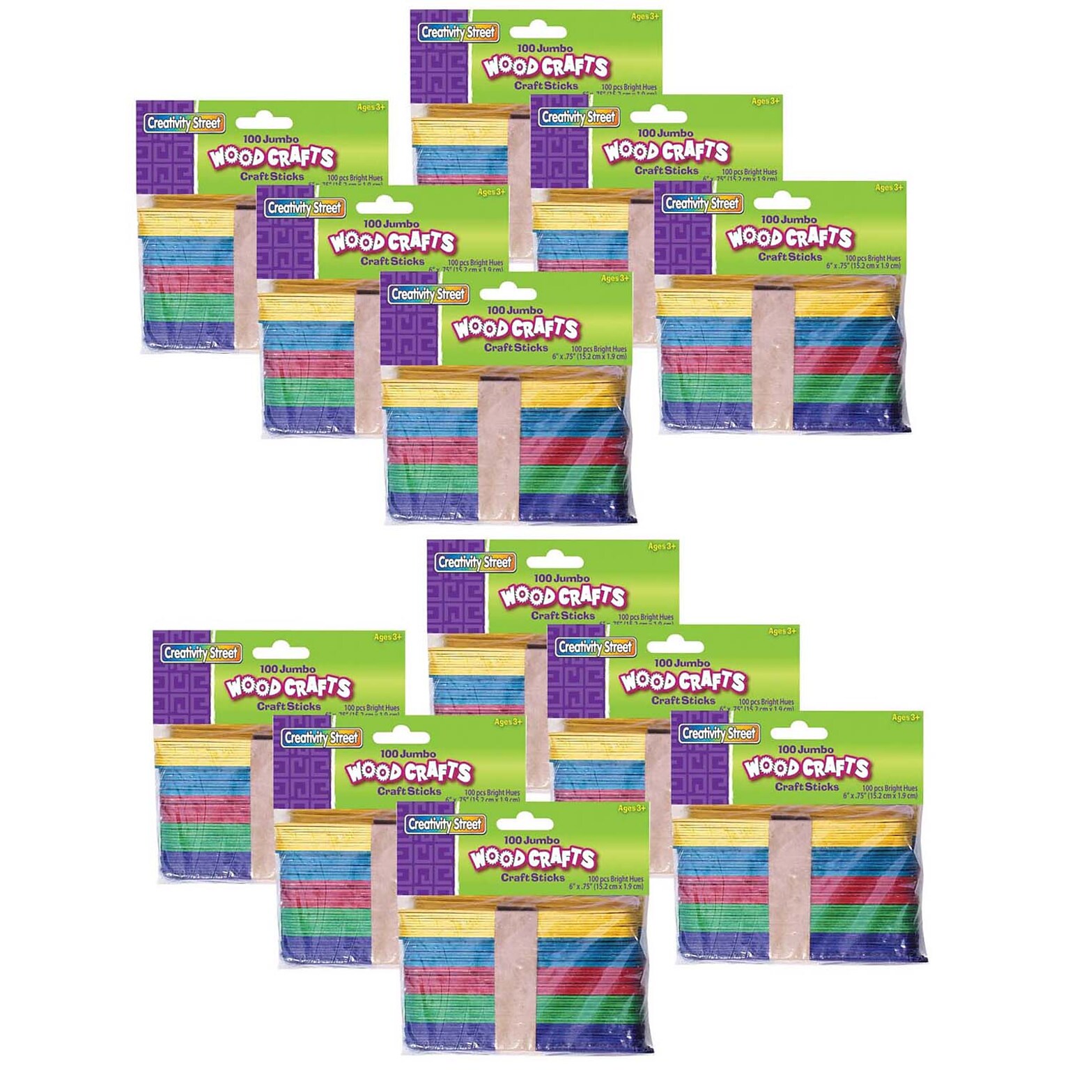 Creativity Street Jumbo Craft Sticks, Bright Hues Assorted, 6 x .75, 100/Pack, 12 Packs (CK-367602-12)