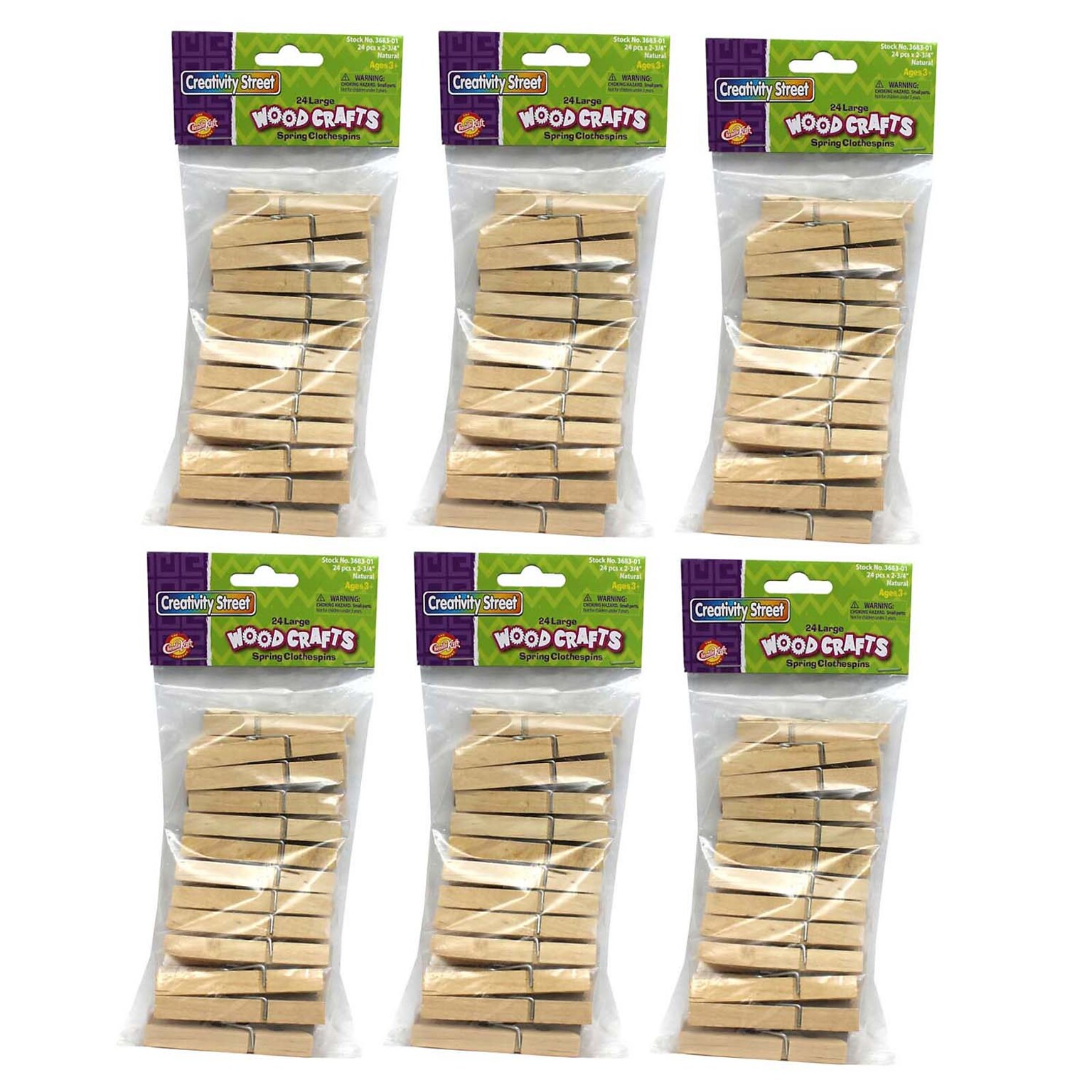 Creativity Street® Large, 2.75, Spring Clothespins, Natural, 24 Per Pack, 6 Packs (CK-368301-6)