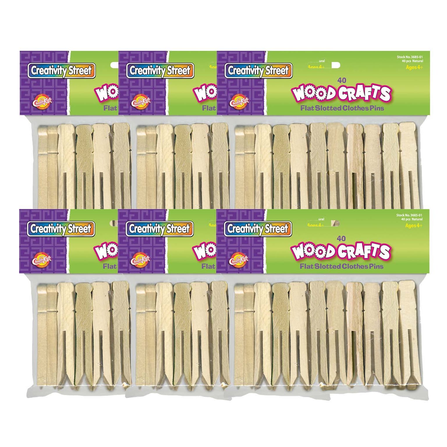 Creativity Street® Large, 3.75, Flat Slotted Clothespins, Natural, 40 Per Pack, 6 Packs (CK-368501-6)