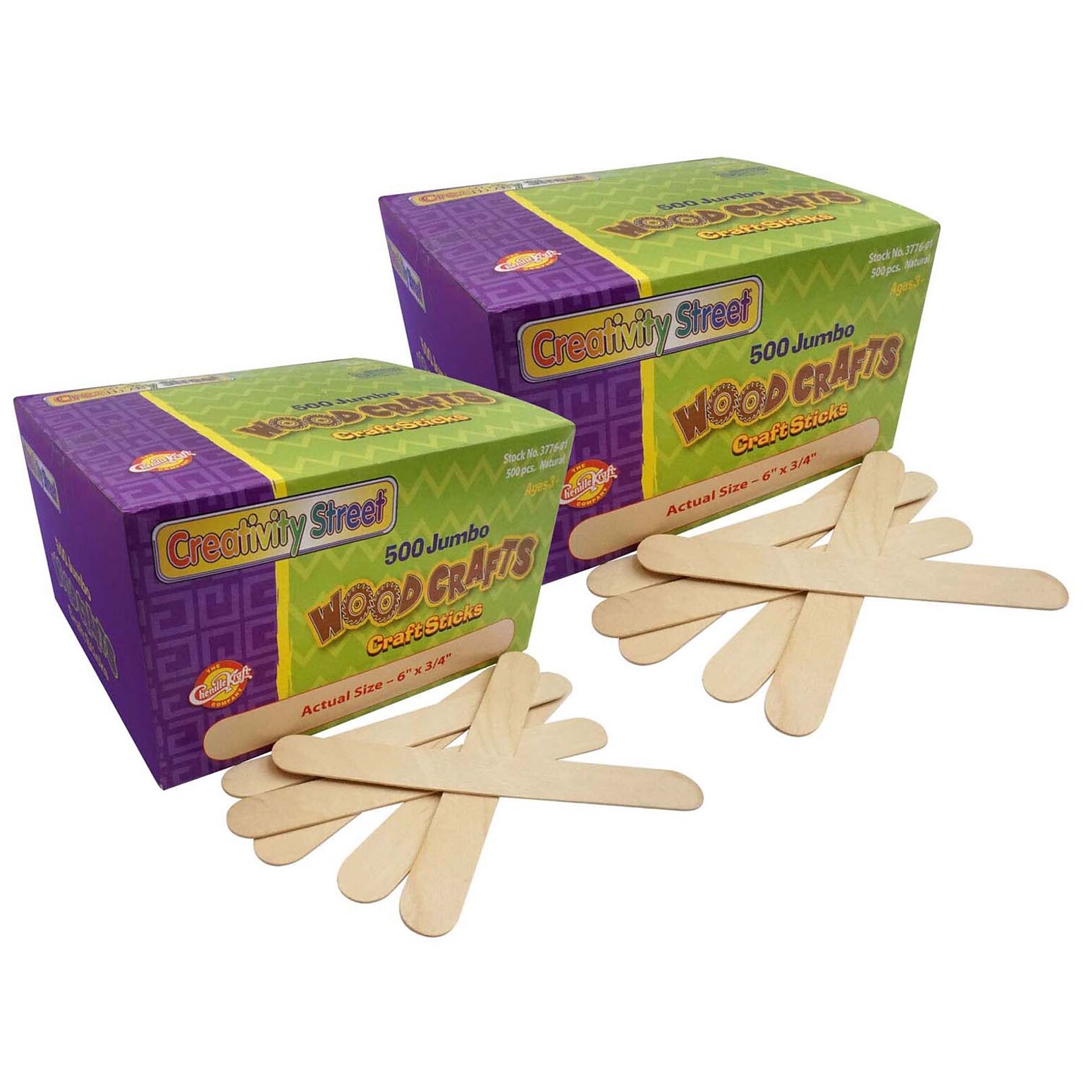 Creativity Street Jumbo Craft Sticks, Natural, 500/Pack, 2 Packs/Bundle (CK-377601-2)