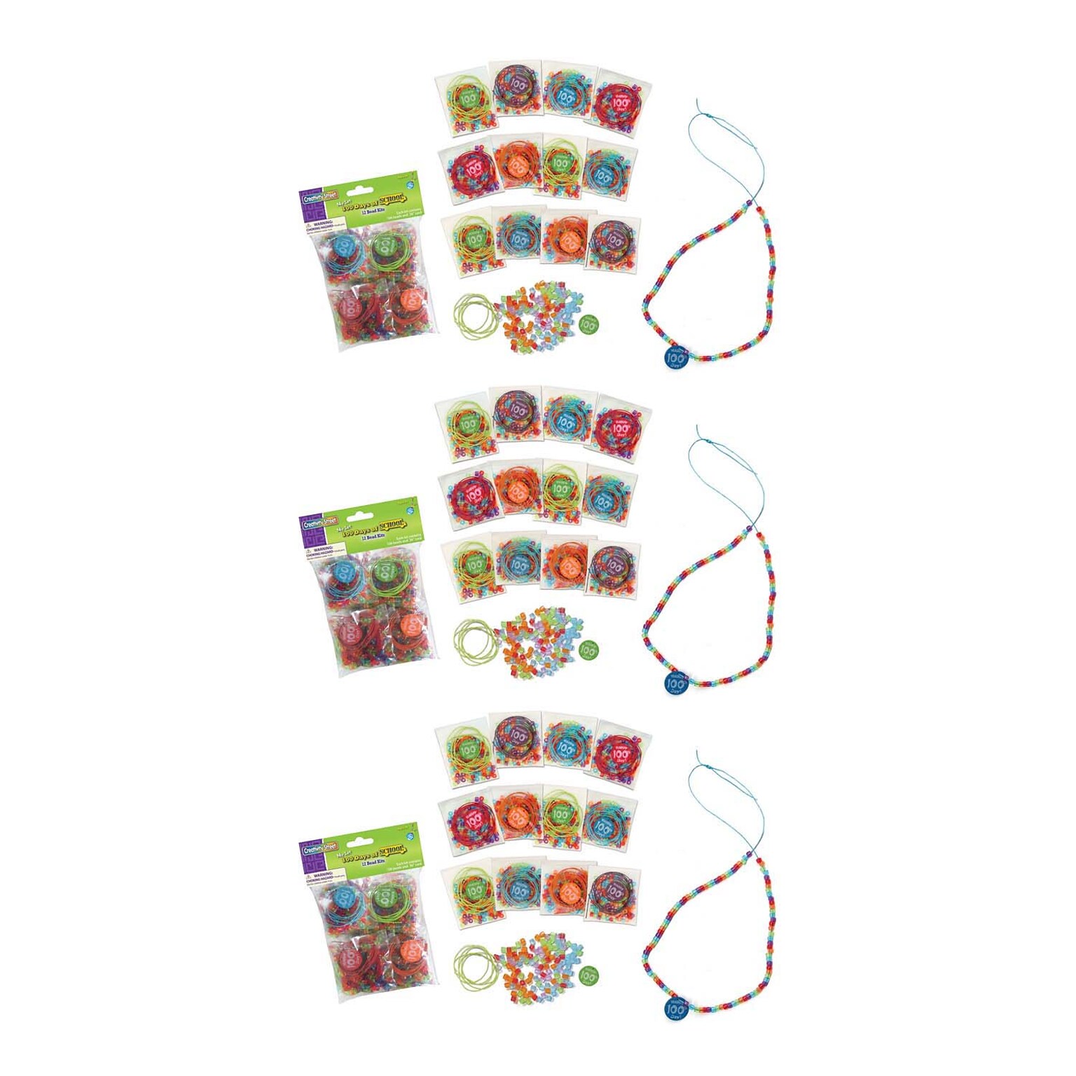 Creativity Street 100 Days of School Bead Kit, Assorted Sizes, 12 Kits/Pack, 3 Packs (CK-4678-3)