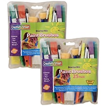 Creativity Street Starter Brush Assortment, Assorted Colors & Sizes, 25 Brushes Per Pack, 2 Packs (C