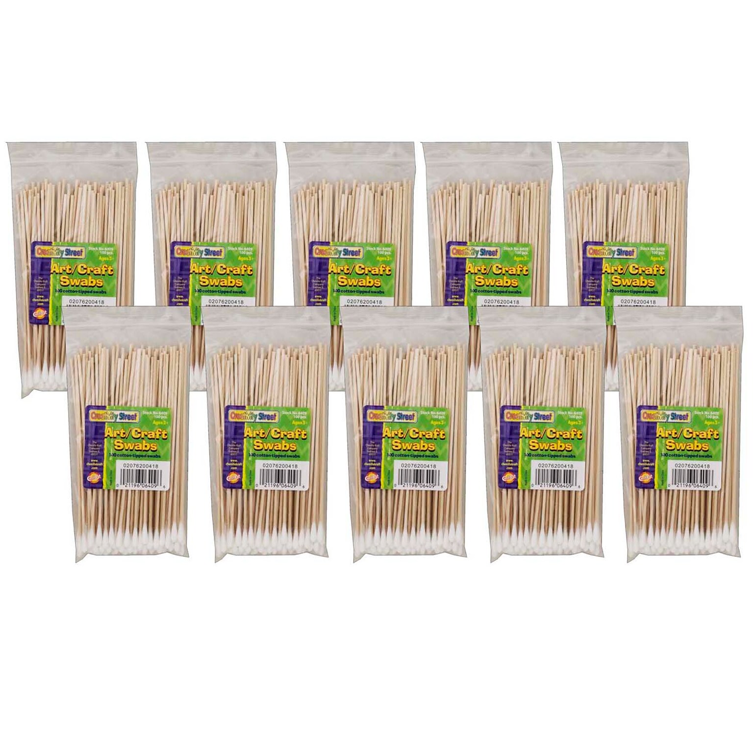 Creativity Street Art & Craft Swabs, Natural Wood Handles, 6 Long, 100/Pack, 20 Packs (CK-6409-20)
