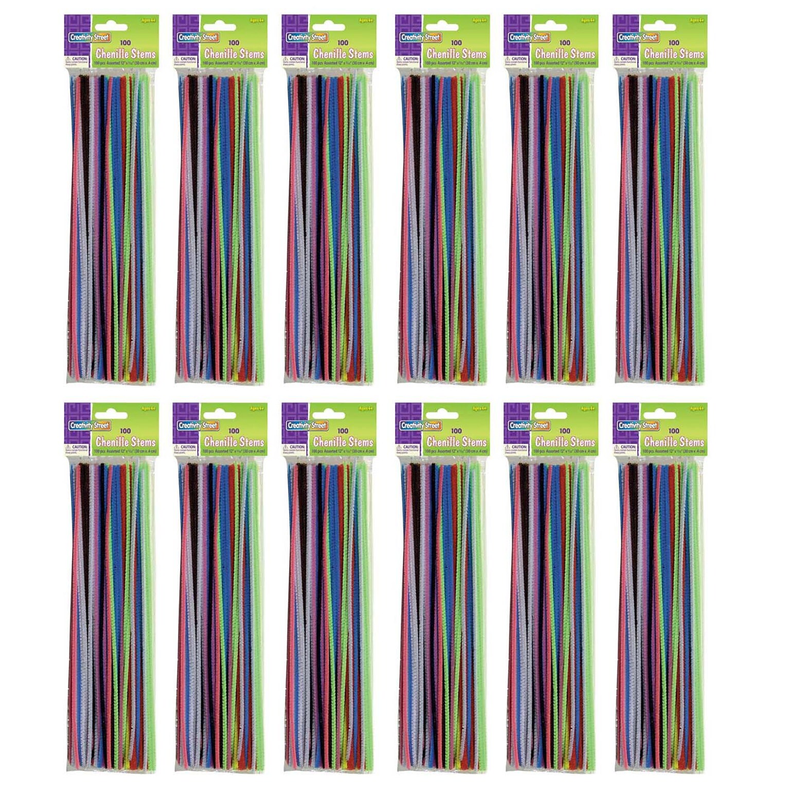 Creativity Street Regular Stems, Assorted Colors, 12 x 4 mm, 100 Pieces/Pack, 12 Packs (CK-711201-12)