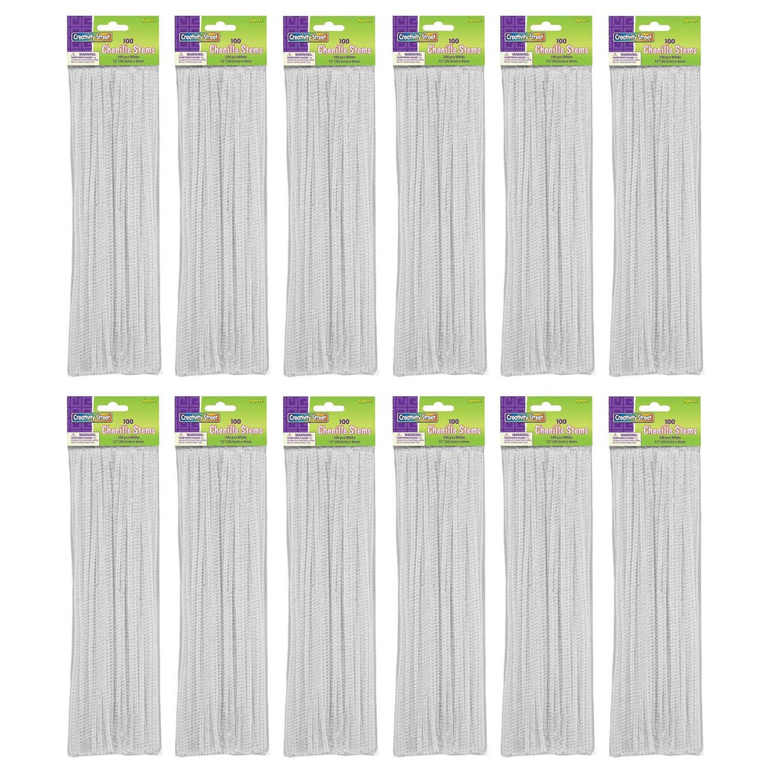 Creativity Street Regular Stems, White, 12 x 4 mm, 100/Pack, 12 Packs (CK-71122-12)