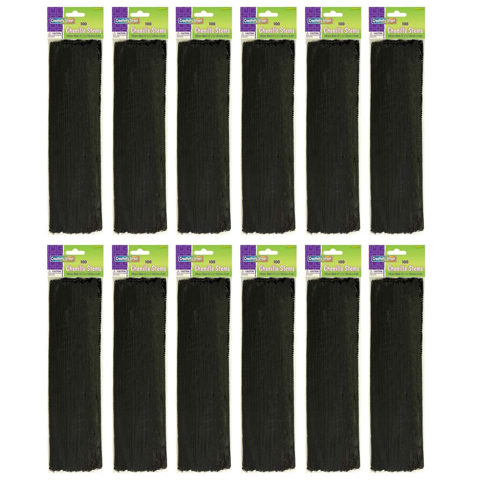 Creativity Street Regular Stems, Black, 12 x 4 mm, 100/Pack, 12 Packs (CK-71123-12)