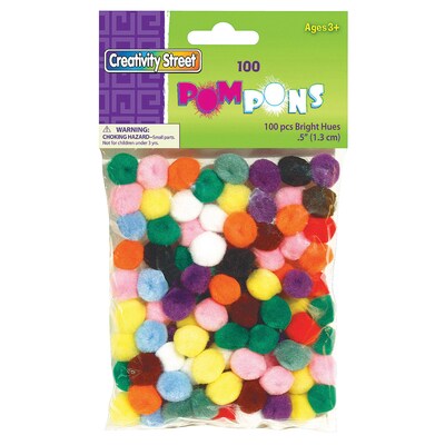 Creativity Street Pom Pons, Bright Hues Assortment, 0.5, 100 Pieces/Pack, 12 Packs (CK-811401-12)