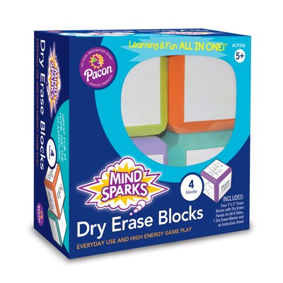 Mind Sparks Write-On Blocks Plastic Mobile Dry-Erase Whiteboard, 3" x 3", Pack of 2 (CK-9306-2)