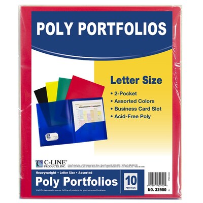 C-Line® Heavyweight, 2-Pocket Portfolio, Assorted Colors, 10 Per Pack, 2 Packs (CLI32950-2)