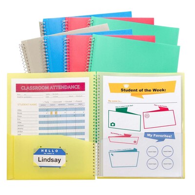 C-Line® Spiral-Bound, 8-Pocket Portfolio, Assorted Colors, Pack of 6 (CLI33080-6)