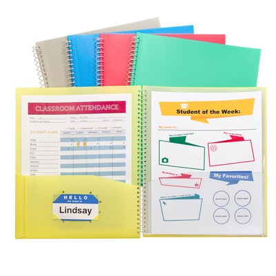 C-Line® Spiral-Bound, 8-Pocket Portfolio, Assorted Colors, Pack of 6 (CLI33080-6)