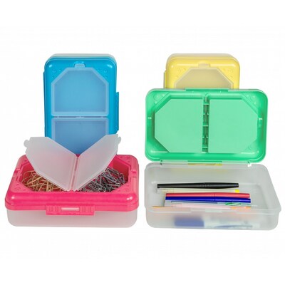 C-Line Plastic 3 Compartment Storage Box, 7.90" × 4.90" × 2.50", Assorted Colors (no color choice), Pack of 3 (CLI48500-3)