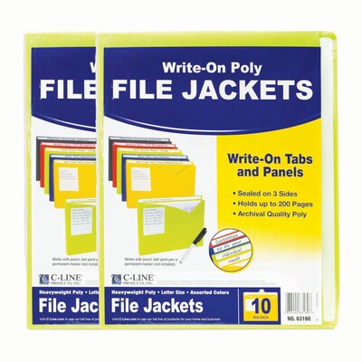 C-Line Plastic File Jacket, 1 Expansion, Letter Size, Assorted, 20/Bundle (CLI63160-2)