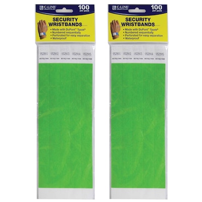 C-Line DuPont Tyvek Security Wristbands, Green, 100 Per Pack, 2/Pack (CLI89103-2)