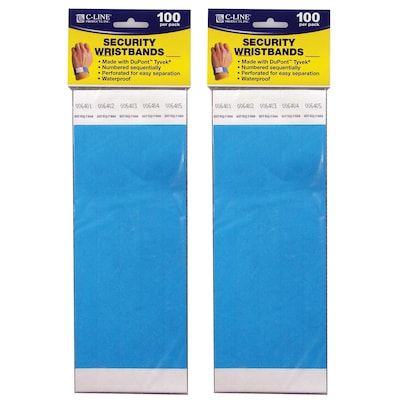 C-Line DuPont Tyvek Security Wristbands, Blue, 100 Per Pack, 2/Pack (CLI89105-2)