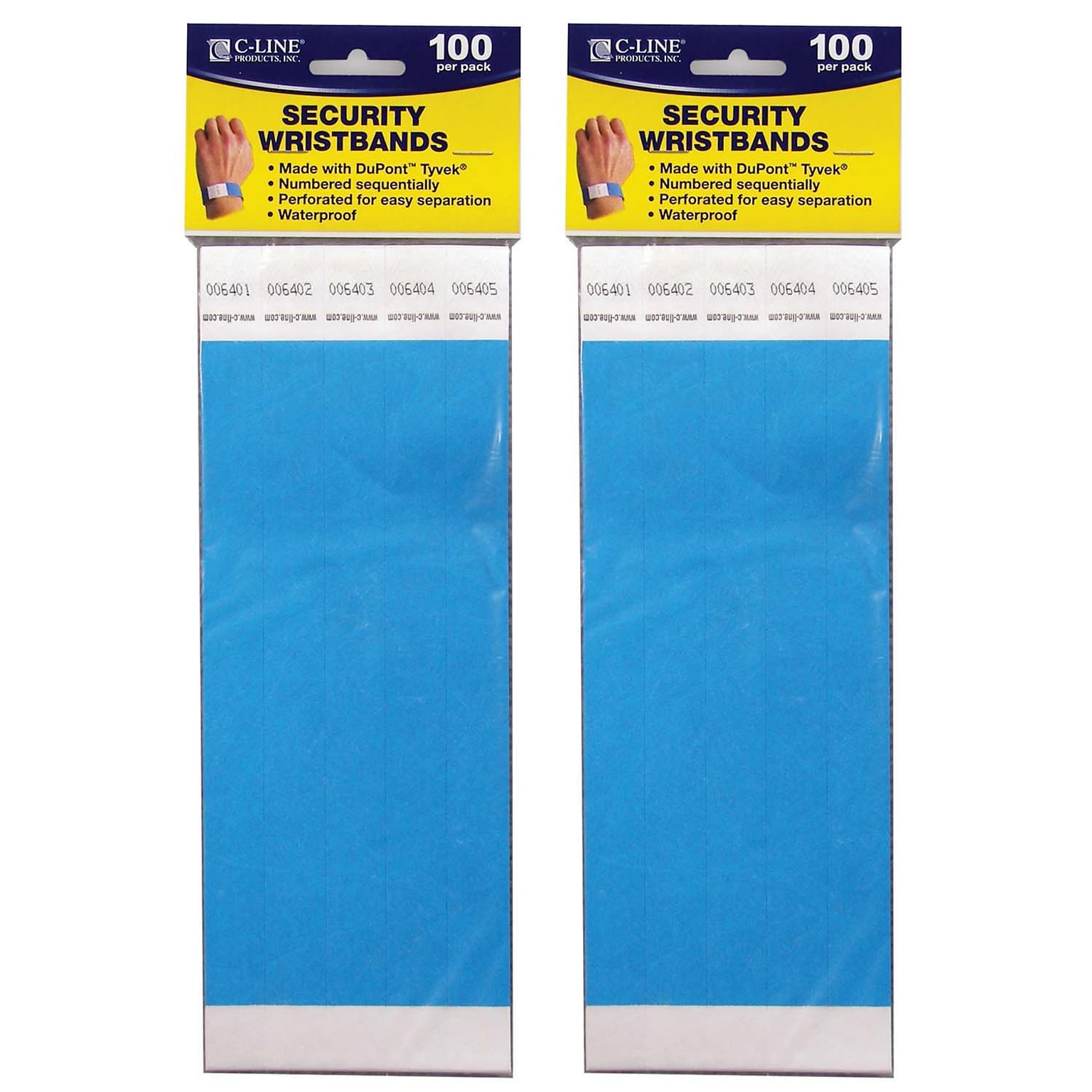 C-Line DuPont Tyvek Security Wristbands, Blue, 100 Per Pack, 2/Pack (CLI89105-2)