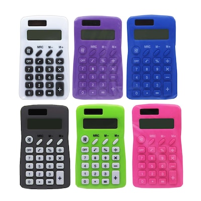 Learning Advantage Student 8-Digit Battery/Solar Powered Basic Calculator, Assorted Colors, 6/Bundle