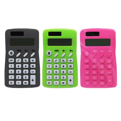 Learning Advantage Student 8-Digit Battery/Solar Powered Basic Calculator, Assorted Colors, 6/Bundle